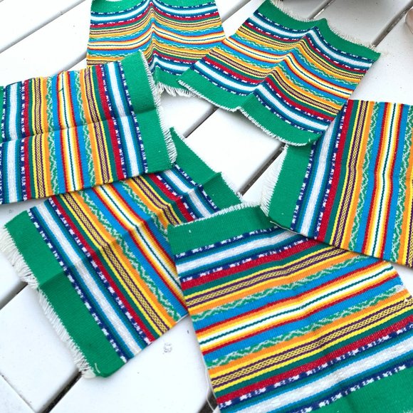 Vintage Other - 3/$25 Vtg Mexican Rug Coasters Blanket Handmade Boho 6pc Bundle Set